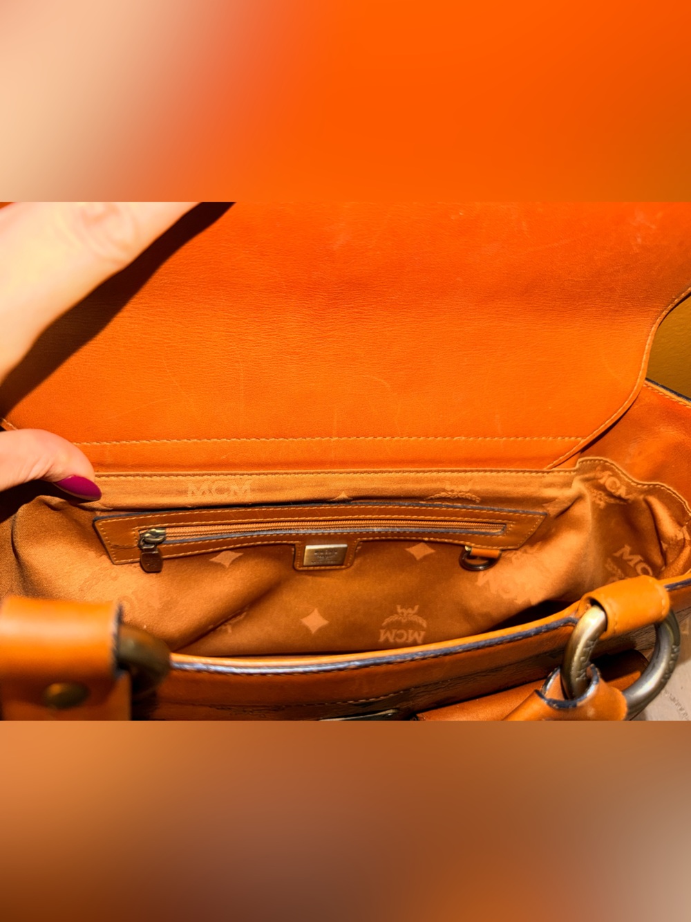MCM Cognac Visetos Double Pocket Satchel Bag - Picture 8 of 9